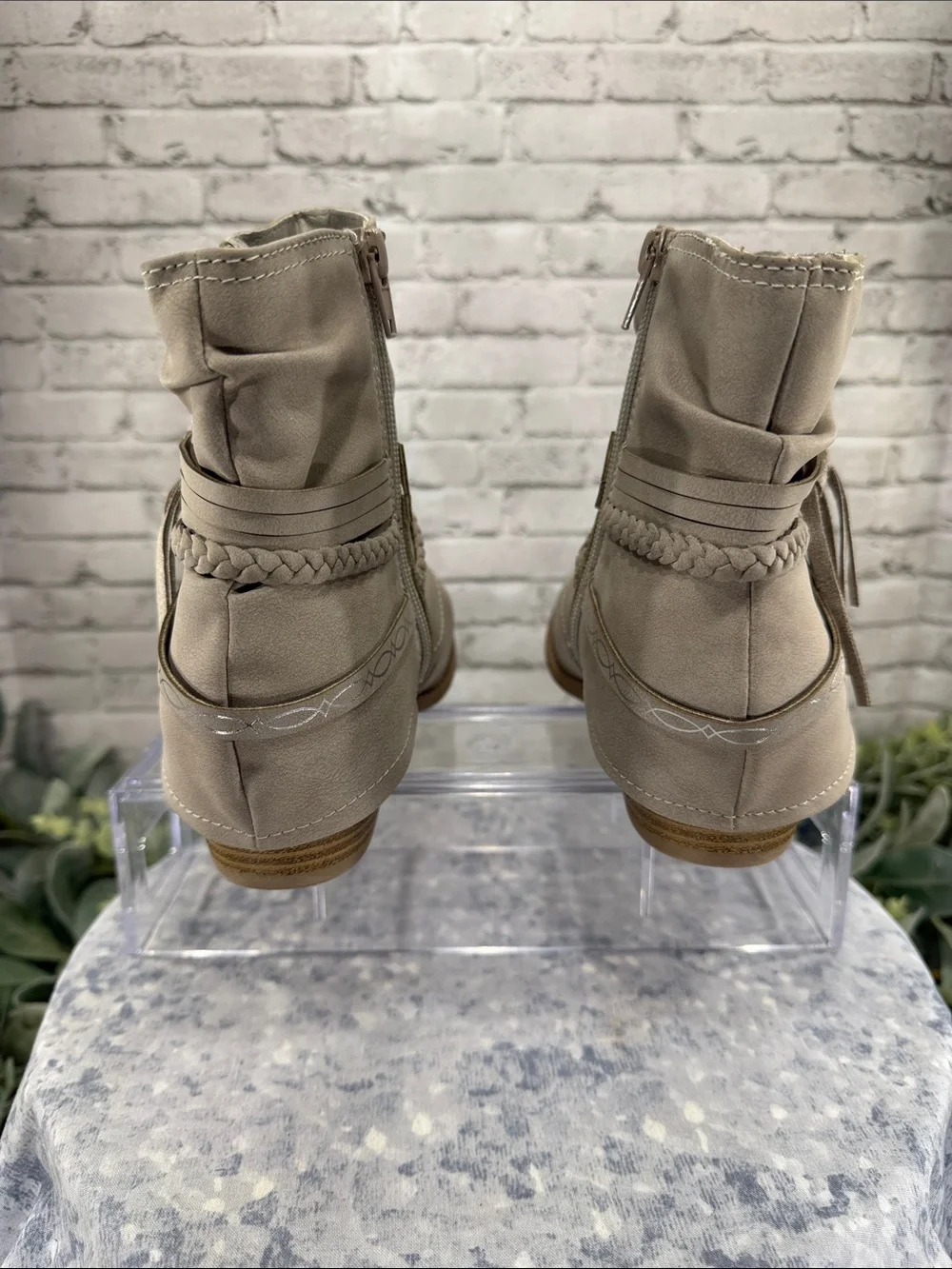JELLY POP Kids “Harmony” Taupe Western Strappy Zip Boot Girls 4M 🤎 NWOT